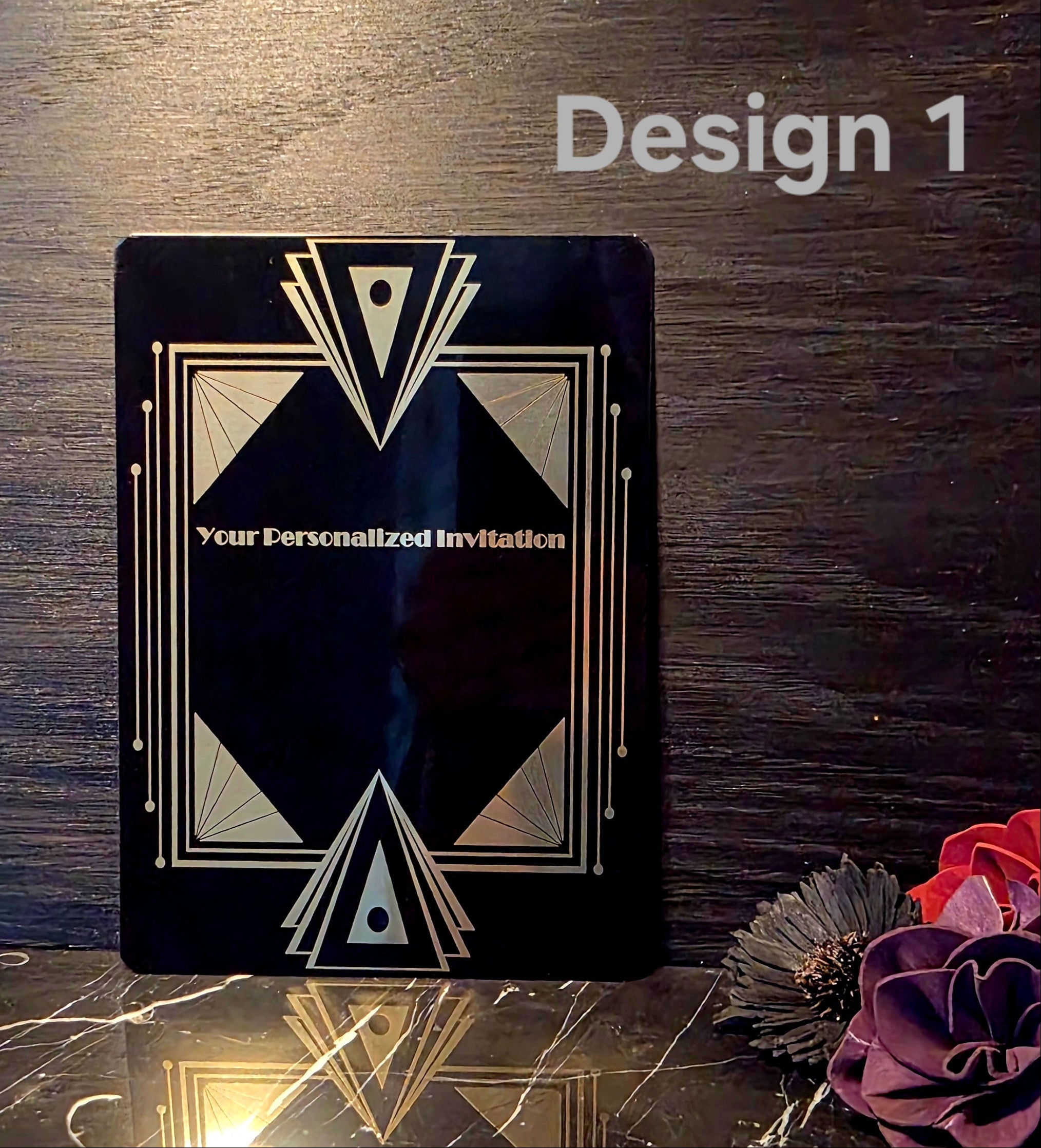 Gatsby Art Deco Metal Engraved Invitations - set of 10